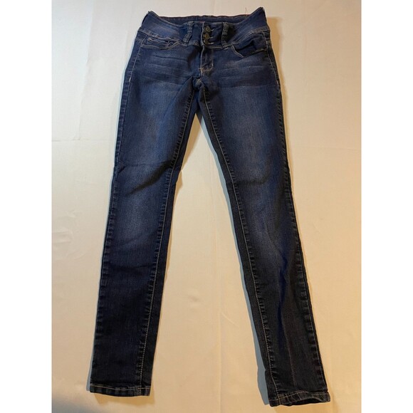 YMI WannaBettaButt High Waisted Skinny Jeans Womens Juniors Size 5 Blue Denim - Picture 1 of 5